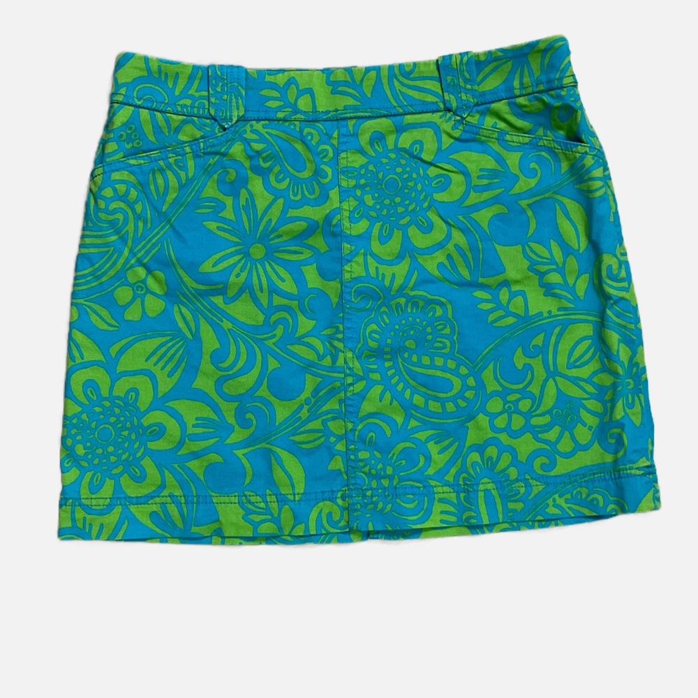 Lilly Pulitzer Blue and Green Floral Mini Skirt